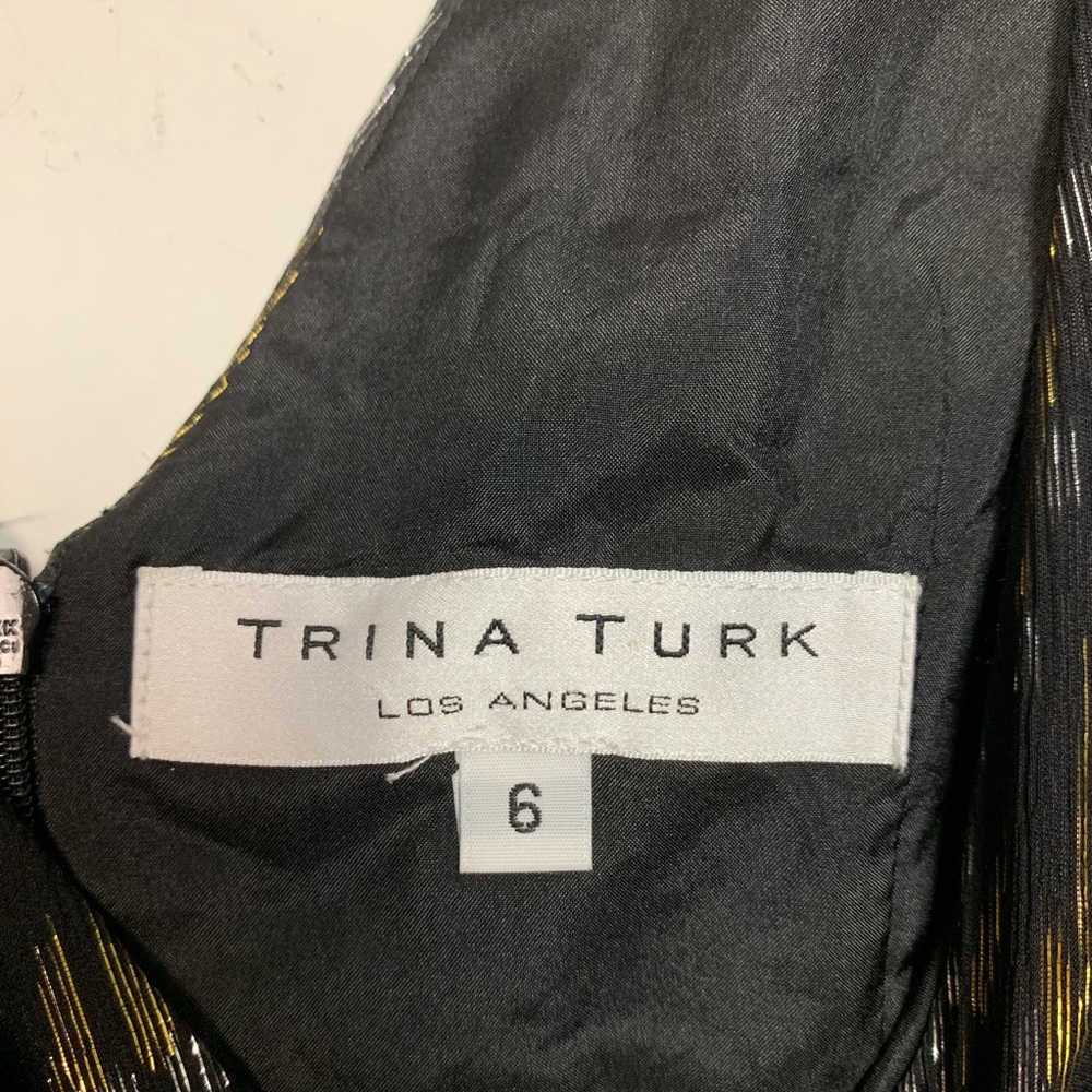 Trina Turk Gold Leaf Reina Dress Black Silk Size 6 - Picture 3 of 4